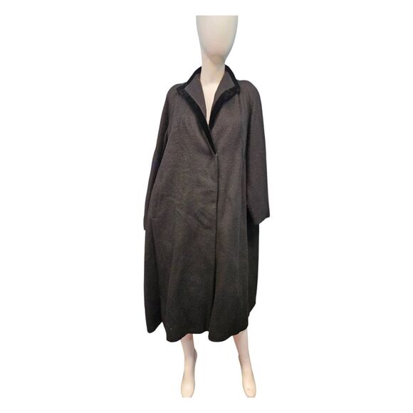 Black Wool Dress Coat Vintage 80's Womens Size Large Bow in Back - Picture 2 of 10